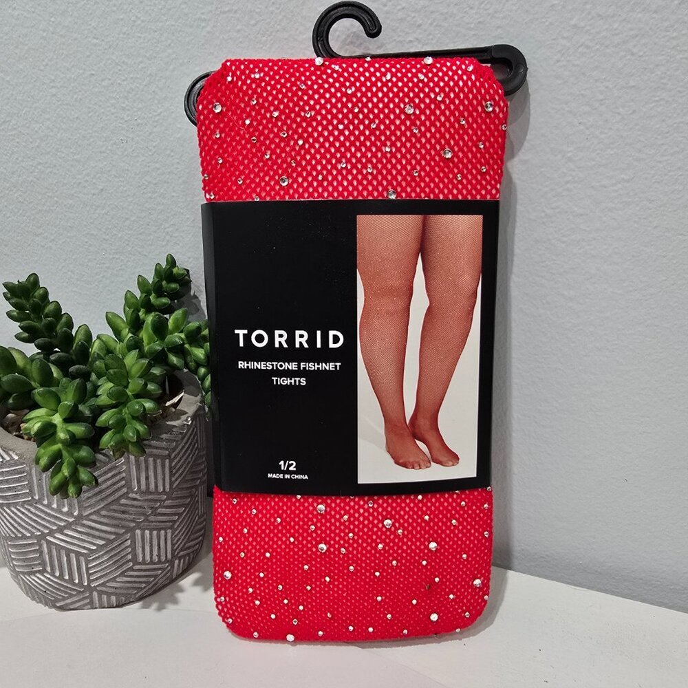 Torrid - Rhinestone Fishnet Tight in Red​ - Picture 3 of 8